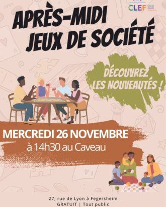 Affiche Après-midi jeux de société novembre 2025 à la CLEF