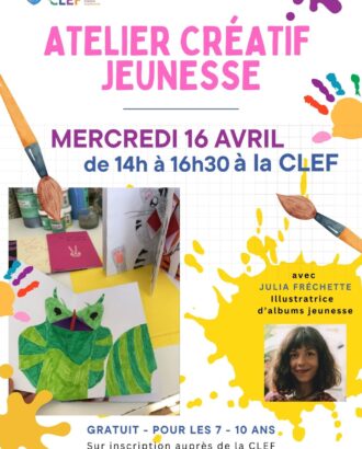 Affiche de l'atelier créatif jeunesse du 16 avril 2025