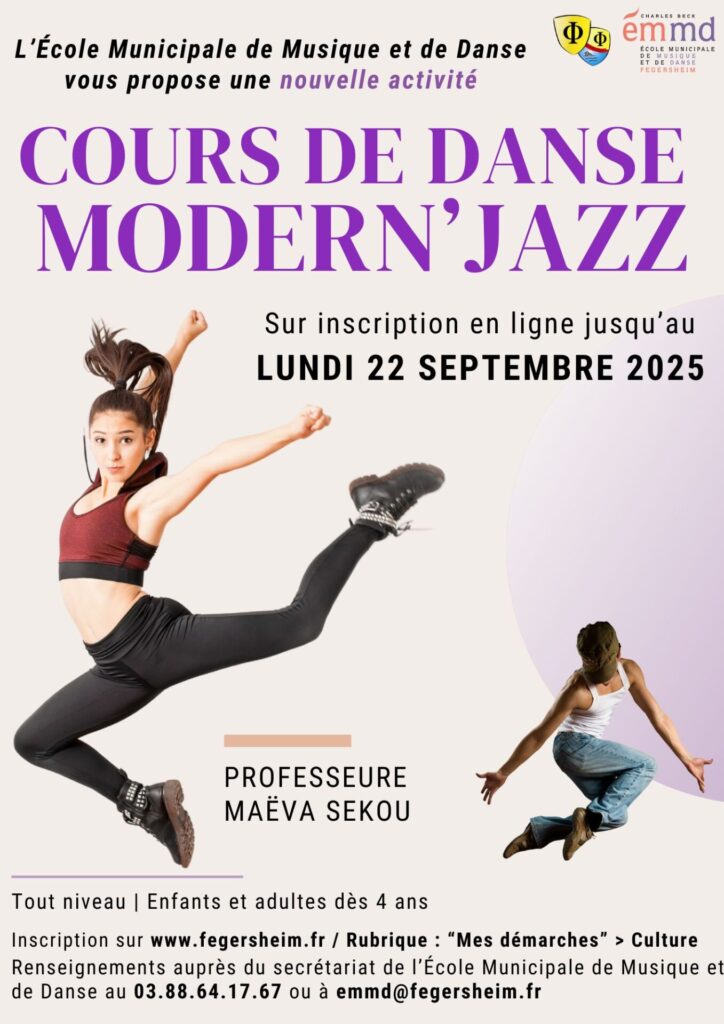 Affiche Nouveau cours de danse à Fegersheim Modern'Jazz septembre 2025